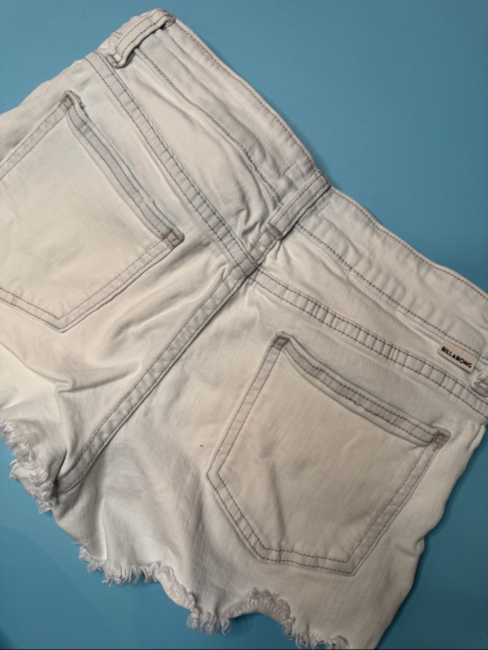 Billabong White Distressed Denim Cutoff Shorts with Button-Fly - Picture 4 of 5